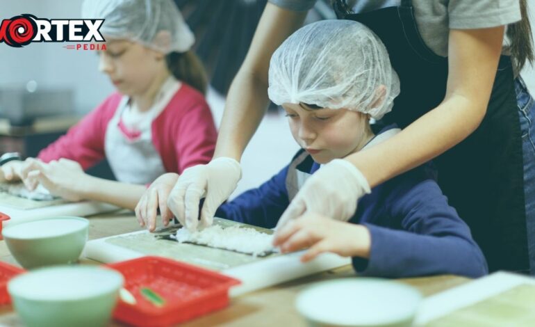 Kids are learn that how to make food items.