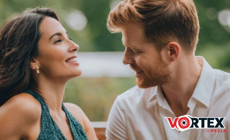 A man and woman looking at each other.