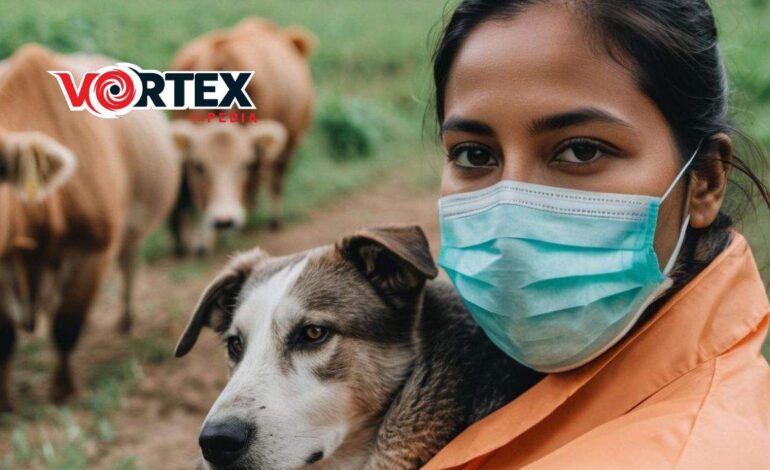 A woman wearing a face mask with a dog.