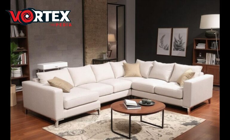 The L-shaped Sofas are lying in the room with the logo image of vortexpedia.