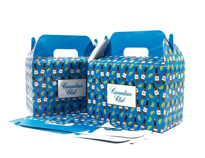 Two blue gift boxes with a festive design on a white background.