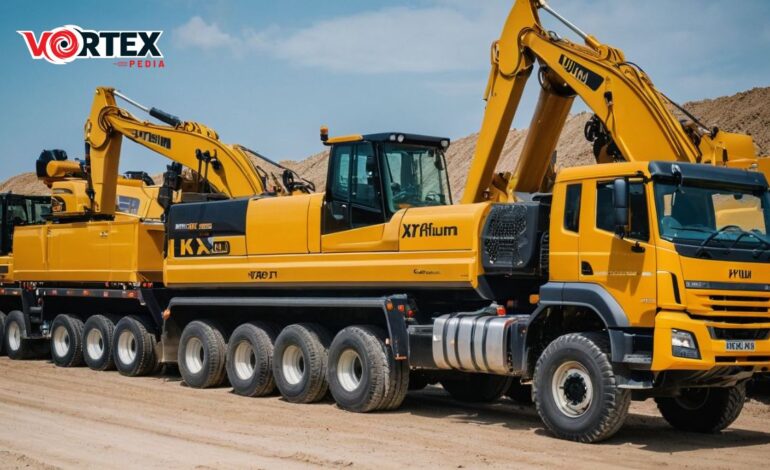 Two yellow mobile cranes on a construction site with logos visible.